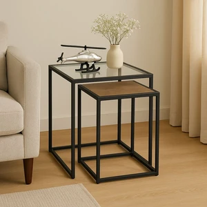 2 Piece Glass and Metal Nesting Table Set Tables for Living, Black, Wood, Metal and Glass 2 Piece Glass and Metal Nesting Table Set Tables for Living, Black, Wood, Metal and Glass