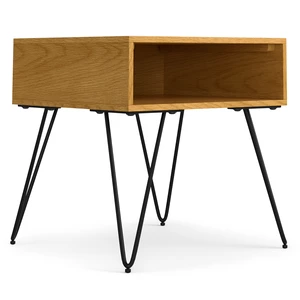 End Table in Veneer, Brown, Wood and Metal End Table in Veneer, Brown, Wood and Metal