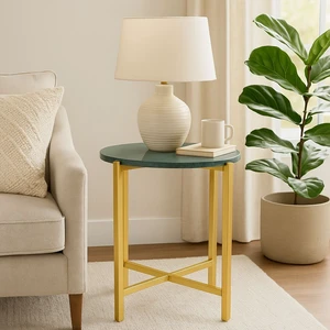 Side Table for Living with Metal Inch Height, Green, Marble and Metal Side Table for Living with Metal Inch Height, Green, Marble and Metal