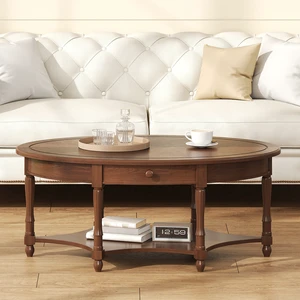 Oval Coffee Table with Drawer and Storage Shelf, Cocktail Table in French Country Accent for Living Old SKU, Dark Oval Coffee Table with Drawer and Storage Shelf, Cocktail Table in French Country Accent for Living Old SKU, Dark