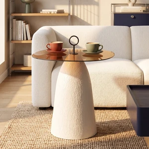 Indoor Accent Side Table with Brown Glass Top and Textured Base, Brown White, Glass and Metal Indoor Accent Side Table with Brown Glass Top and Textured Base, Brown White, Glass and Metal