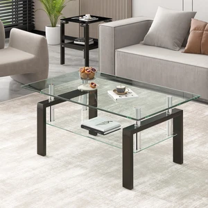 Tempered Clear Glass Coffee Table, Layers Coffee Table Living Center 100 55, Transparent Tempered Clear Glass Coffee Table, Layers Coffee Table Living Center 100 55, Transparent