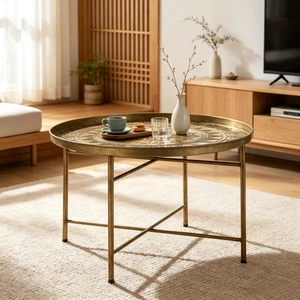 Side Table with Hammered Design, Center Table End Round Coffee Functional Circular Center for Living and Tea Time Only Side Table with Hammered Design, Center Table End Round Coffee Functional Circular Center for Living and Tea Time Only