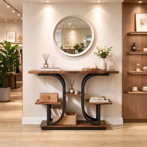 Narrow Console Table, 3 Tier Entryway Table with Open Storage Shelves Only Entryway Brown, Particle Board Narrow Console Table, 3 Tier Entryway Table with Open Storage Shelves Only Entryway Brown, Particle Board