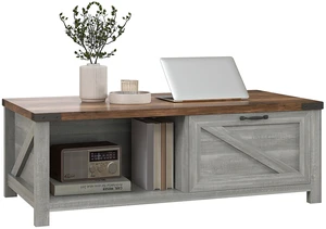 Coffee Table with Storage and Drawer, Coffee Table for Living Open Shelf Distressed, Gray, Particle Board Coffee Table with Storage and Drawer, Coffee Table for Living Open Shelf Distressed, Gray, Particle Board
