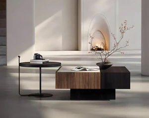 Coffee Table Set Nested Design Living Accent Tables, Walnut, Plywood and Sintered Stone Coffee Table Set Nested Design Living Accent Tables, Walnut, Plywood and Sintered Stone
