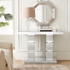 Mirrored Console Table with Crushed Diamond Inlay, Mirrored Entryway Table Accent Narrow for Living 43.3 Inch 12.6 Mirrored Console Table with Crushed Diamond Inlay, Mirrored Entryway Table Accent Narrow for Living 43.3 Inch 12.6