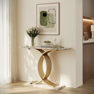 Accent Table Console Table, Intertwined Metal Legs High End Entryway Furniture, Gold White, MDF and Iron Accent Table Console Table, Intertwined Metal Legs High End Entryway Furniture, Gold White, MDF and Iron