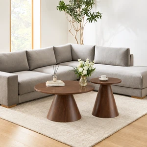 Round Nesting Coffee Table Set, Side Tables with Water Resistant Top and Heat Transfer Steel Pedestal Base Adjustable Round Nesting Coffee Table Set, Side Tables with Water Resistant Top and Heat Transfer Steel Pedestal Base Adjustable