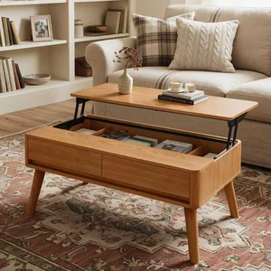Hydraulic Lift Top Coffee Table, 39.37 Inch Mid-Century Coffee Table with 2 Drawers and Internal Storage Compartments Hydraulic Lift Top Coffee Table, 39.37 Inch Mid-Century Coffee Table with 2 Drawers and Internal Storage Compartments