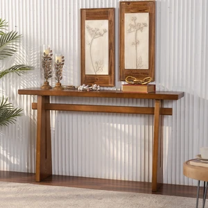 MDF Console Table, 55 Inch Narrow Entryway Sofa Table Accent with Double Support Frame Easy Assembly Console for Living MDF Console Table, 55 Inch Narrow Entryway Sofa Table Accent with Double Support Frame Easy Assembly Console for Living