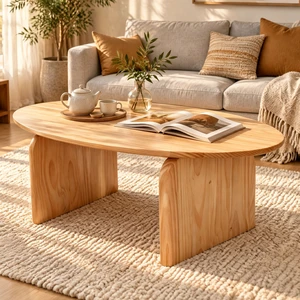 Oval Coffee Table, Wooden Coffee Table for Living Center with Curved Legs and Wood Finish Accent for Small Spaces Oval Coffee Table, Wooden Coffee Table for Living Center with Curved Legs and Wood Finish Accent for Small Spaces