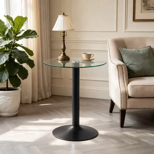 Round Glass Side Table, 19.68 Inch Tempered Glass End Table with Black Metal Pedestal Base Small Accent for Living Round Glass Side Table, 19.68 Inch Tempered Glass End Table with Black Metal Pedestal Base Small Accent for Living