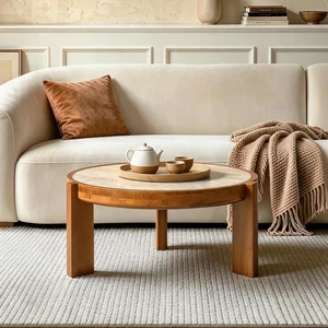 31.5 Inch Round Coffee Table, Solid Wood Frame Coffee Table with Sintered Tabletop Mid 001e Century Circular Center 31.5 Inch Round Coffee Table, Solid Wood Frame Coffee Table with Sintered Tabletop Mid 001e Century Circular Center