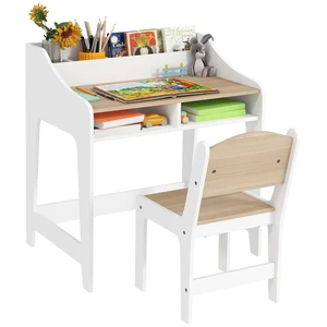 Kids Desk and Chair Set, Study Desk for Children with Storage and Shelves Wooden Children Writing Table, Natural Wood Kids Desk and Chair Set, Study Desk for Children with Storage and Shelves Wooden Children Writing Table, Natural Wood