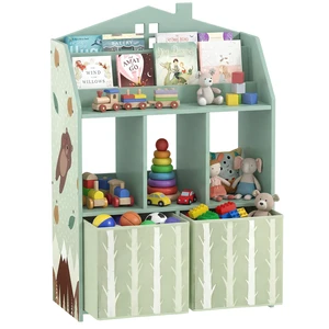 Kids Bookshelf with Toy Storage, Children Bookcase with Book Display Shelves and Fabric Drawers Toy Organizer Kids Bookshelf with Toy Storage, Children Bookcase with Book Display Shelves and Fabric Drawers Toy Organizer
