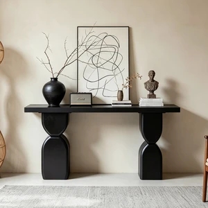 47.24 Inch Console Table, Irregular Shaped Entryway Table with Veneer Finish Sofa for Living and Entryway, Black, Solid 47.24 Inch Console Table, Irregular Shaped Entryway Table with Veneer Finish Sofa for Living and Entryway, Black, Solid
