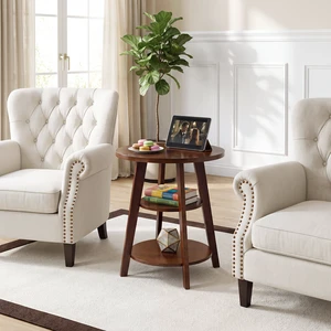 Solid 3 Tier Round End Table, 23.6 Inch Tall Side Table with Storage Shelves Nightstand Purpose Plant Stand for Living Solid 3 Tier Round End Table, 23.6 Inch Tall Side Table with Storage Shelves Nightstand Purpose Plant Stand for Living