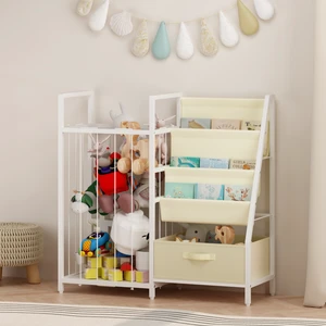 Kids Bookshelf and Toy Storage Organizer, Dual Sided Children Bookshelf with Figure Display Storage and Book Sling Kids Bookshelf and Toy Storage Organizer, Dual Sided Children Bookshelf with Figure Display Storage and Book Sling