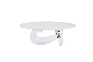 Silver Metal Coffee Table with Stainless Steel Pedestal and Faux Marble Top Silver Base Silver Metal Coffee Table with Stainless Steel Pedestal and Faux Marble Top Silver Base