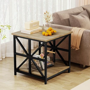 24 Inch End Table with Storage, 2 Tier Side Table with Open Shelves for Living Nightstand Accent Grey Wash, Gray Wash 24 Inch End Table with Storage, 2 Tier Side Table with Open Shelves for Living Nightstand Accent Grey Wash, Gray Wash