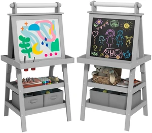 Easel for Kids, Double Sided Kids Art Easel with Paper Roll Magnetic Whiteboard Chalkboard and Storage Standing Toddler Easel for Kids, Double Sided Kids Art Easel with Paper Roll Magnetic Whiteboard Chalkboard and Storage Standing Toddler