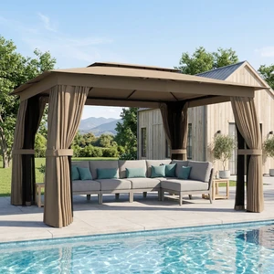 10 Outdoor Patio Gazebo, Heavy Duty Gazebo Canopy Shelter with Double Roof Curtains Netting Steel Frame Protection 10 Outdoor Patio Gazebo, Heavy Duty Gazebo Canopy Shelter with Double Roof Curtains Netting Steel Frame Protection