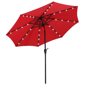 9 ft Patio Umbrella with LED Solar Lights, Red, Fabric and Metal, Umbrellas Shades 9 ft Patio Umbrella with LED Solar Lights, Red, Fabric and Metal, Umbrellas Shades