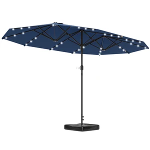 14.4 ft Large Patio Umbrella with Solar LED Lights, Double Sided Outdoor Umbrella with Base Included, Navy Blue, Paper 14.4 ft Large Patio Umbrella with Solar LED Lights, Double Sided Outdoor Umbrella with Base Included, Navy Blue, Paper