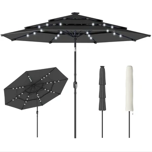 9.7 ft Outdoor Patio Umbrella with Solar LED Lights, 3 Tier Outdoor Table Market Umbrella with Tilt and Crank Ribs 9.7 ft Outdoor Patio Umbrella with Solar LED Lights, 3 Tier Outdoor Table Market Umbrella with Tilt and Crank Ribs