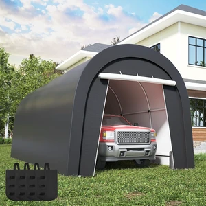 10 Heavy Duty Carport Canopy with Sandbags, Enclosed Portable Car Tent with Roll Doors and Round Roof for SUV Truck 10 Heavy Duty Carport Canopy with Sandbags, Enclosed Portable Car Tent with Roll Doors and Round Roof for SUV Truck