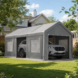 10 Heavy Duty Carport Canopy, Outdoor with Roll Doors and Mesh Windows Galvanized Steel Frame Waterproof Protection 10 Heavy Duty Carport Canopy, Outdoor with Roll Doors and Mesh Windows Galvanized Steel Frame Waterproof Protection