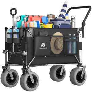 Functional Push Pull Folding Wagon Cart with Rotating Handle and 9 Beach Tires for Camping and Beach Heavy Duty Functional Push Pull Folding Wagon Cart with Rotating Handle and 9 Beach Tires for Camping and Beach Heavy Duty