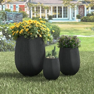 Egg Shaped Lightweight Outdoor Planter Set, Textured Flower Pots with Drainage Holes and Rubber Plug Suitable for Patio Egg Shaped Lightweight Outdoor Planter Set, Textured Flower Pots with Drainage Holes and Rubber Plug Suitable for Patio