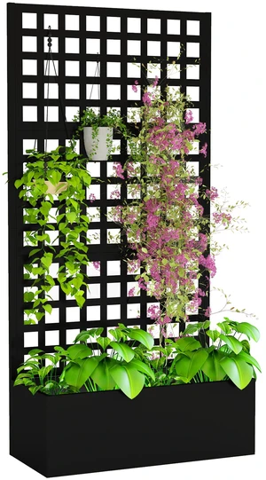 Galvanized Raised Garden Bed with Trellis, Metal Planter Box with Drainage Holes Outdoor Privacy Screen for Climbing Galvanized Raised Garden Bed with Trellis, Metal Planter Box with Drainage Holes Outdoor Privacy Screen for Climbing