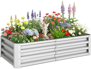 Galvanized Raised Garden Bed, 4 2 Metal Planter Box for Growing Vegetables Flowers Herbs Succulents, Silver, Steel Galvanized Raised Garden Bed, 4 2 Metal Planter Box for Growing Vegetables Flowers Herbs Succulents, Silver, Steel