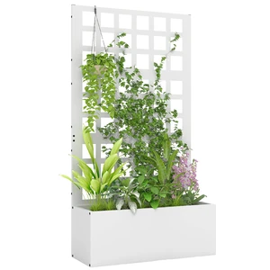 Galvanized Raised Garden Bed with Trellis, Metal Planter Box with Drainage Holes Outdoor Privacy Screen for Climbing Galvanized Raised Garden Bed with Trellis, Metal Planter Box with Drainage Holes Outdoor Privacy Screen for Climbing