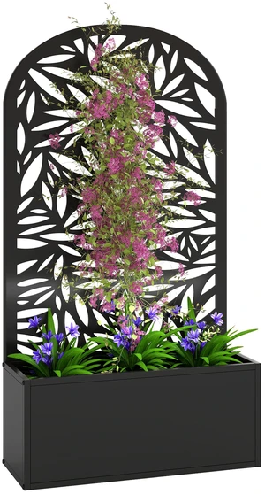 Metal Raised Garden Bed with Trellis for Climbing Plants, Freestanding Wall Mounted Flower Bed with Cueved Privacy Metal Raised Garden Bed with Trellis for Climbing Plants, Freestanding Wall Mounted Flower Bed with Cueved Privacy