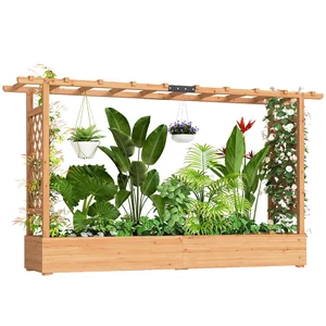 Raised Garden Bed with Trellis, Wooden Planter Box with Hanging Roof and Drainage Holes Outdoor Trellis Planter Raised Garden Bed with Trellis, Wooden Planter Box with Hanging Roof and Drainage Holes Outdoor Trellis Planter