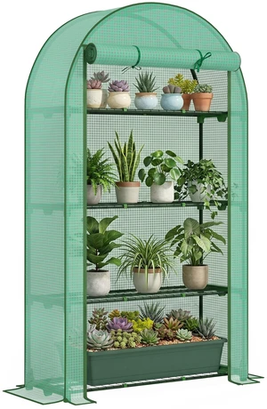 4 Tier Mini Greenhouse, Inchx 63 Inch Portable Greenhouse with Roll Door and Cover for Garden, Grey Green, Steel 4 Tier Mini Greenhouse, Inchx 63 Inch Portable Greenhouse with Roll Door and Cover for Garden, Grey Green, Steel