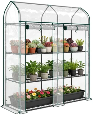 3 Tier Mini Greenhouse, Inchx 65 Inch Small Portable Greenhouse with Roll Doors Garden Plant Growhouse with PVC 3 Tier Mini Greenhouse, Inchx 65 Inch Small Portable Greenhouse with Roll Doors Garden Plant Growhouse with PVC