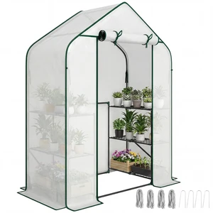 4.7 2.3 Small Greenhouse, 3 Tiers 6 Shelves Portable Greenhouse with Resistant Cover Walk in with Roll Door, White 4.7 2.3 Small Greenhouse, 3 Tiers 6 Shelves Portable Greenhouse with Resistant Cover Walk in with Roll Door, White