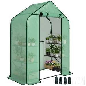 4.7 2.3 Small Greenhouse, 3 Tiers 6 Shelves Portable Greenhouse with Resistant Cover Walk in with Roll Door, Grey 4.7 2.3 Small Greenhouse, 3 Tiers 6 Shelves Portable Greenhouse with Resistant Cover Walk in with Roll Door, Grey