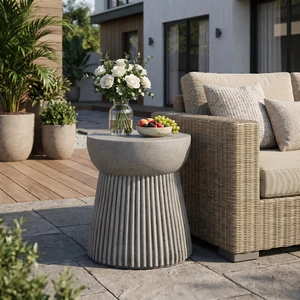Outdoor Weight Side Table, Concrete Finish, Light Gray, Concrete Outdoor Weight Side Table, Concrete Finish, Light Gray, Concrete