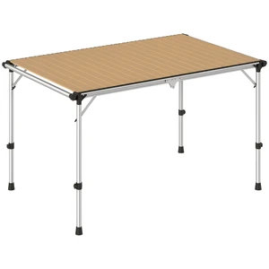 Folding Camping Table, Adjustable Height Aluminum Table Portable Camping for Picnic Beach Bbq, Brown, Wood and Glass Folding Camping Table, Adjustable Height Aluminum Table Portable Camping for Picnic Beach Bbq, Brown, Wood and Glass