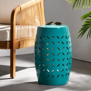 12 Inch Accent Side Table, Cylindrical Design End Table for Living Family Entryway Side for Indoor Outdoor Teal Color 12 Inch Accent Side Table, Cylindrical Design End Table for Living Family Entryway Side for Indoor Outdoor Teal Color