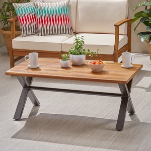 Outdoor Wood Coffee Table, Teak Finish Metal and 18 Inch 27.25 Inch 43.25 l, Brown Black, Acacia Wood, Patio Outdoor Wood Coffee Table, Teak Finish Metal and 18 Inch 27.25 Inch 43.25 l, Brown Black, Acacia Wood, Patio