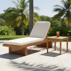 Outdoor Lounge Set Adjustable Sun Lounger and Slat Side Table, Acacia Wood, Patio Furniture Sets Outdoor Lounge Set Adjustable Sun Lounger and Slat Side Table, Acacia Wood, Patio Furniture Sets