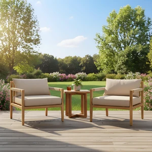 Set Rope Chairs with Cross Stretcher Side Table, Acacia Wood, Patio Furniture Sets Set Rope Chairs with Cross Stretcher Side Table, Acacia Wood, Patio Furniture Sets