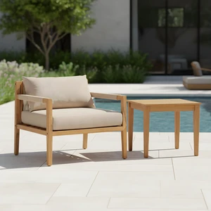 Harmony Set Rope Chair and Slat Side Table for Outdoor Living, Acacia Wood, Patio Furniture Sets Harmony Set Rope Chair and Slat Side Table for Outdoor Living, Acacia Wood, Patio Furniture Sets
